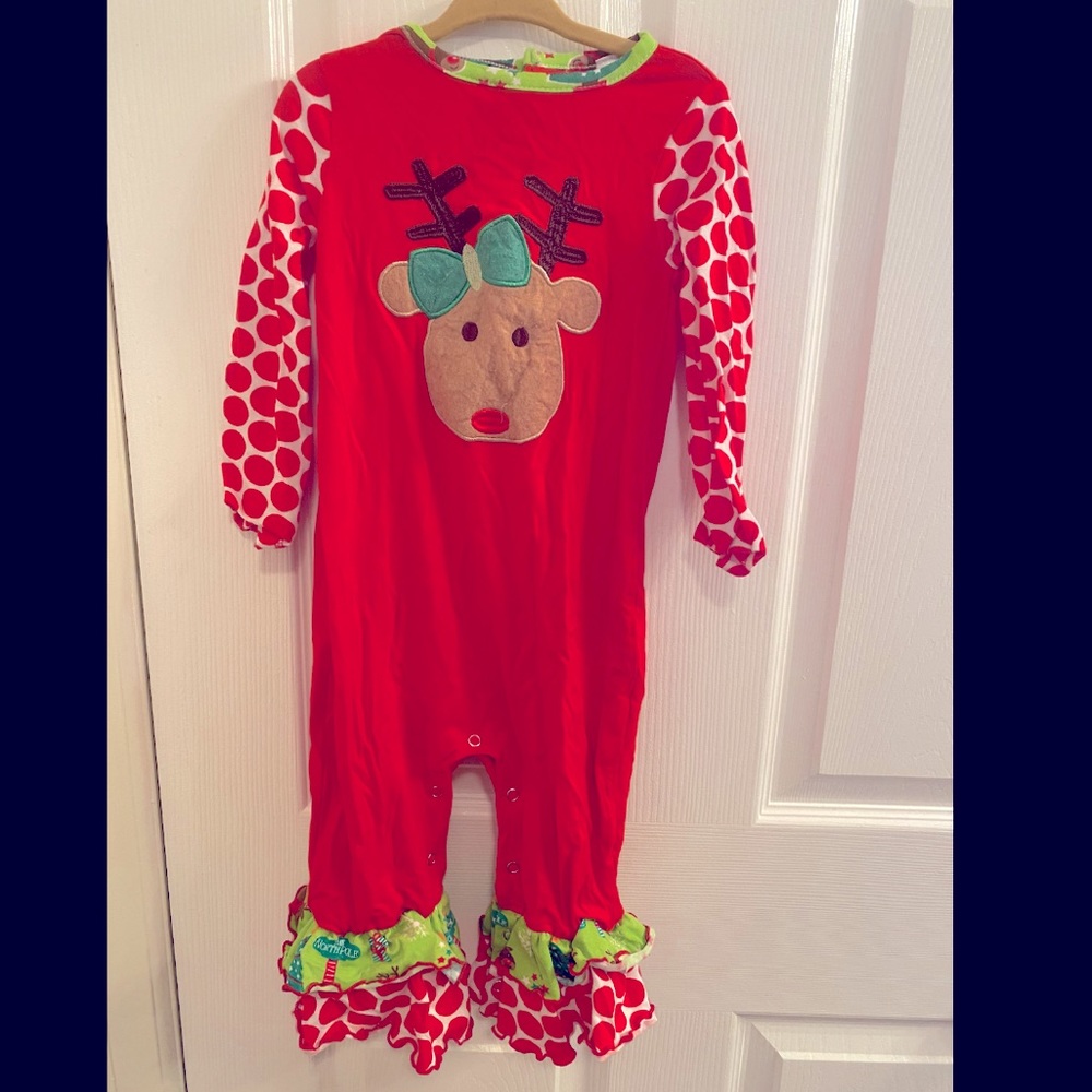 Ann Loren Boutique Ruffle Pants Reindeer Jumpsuit